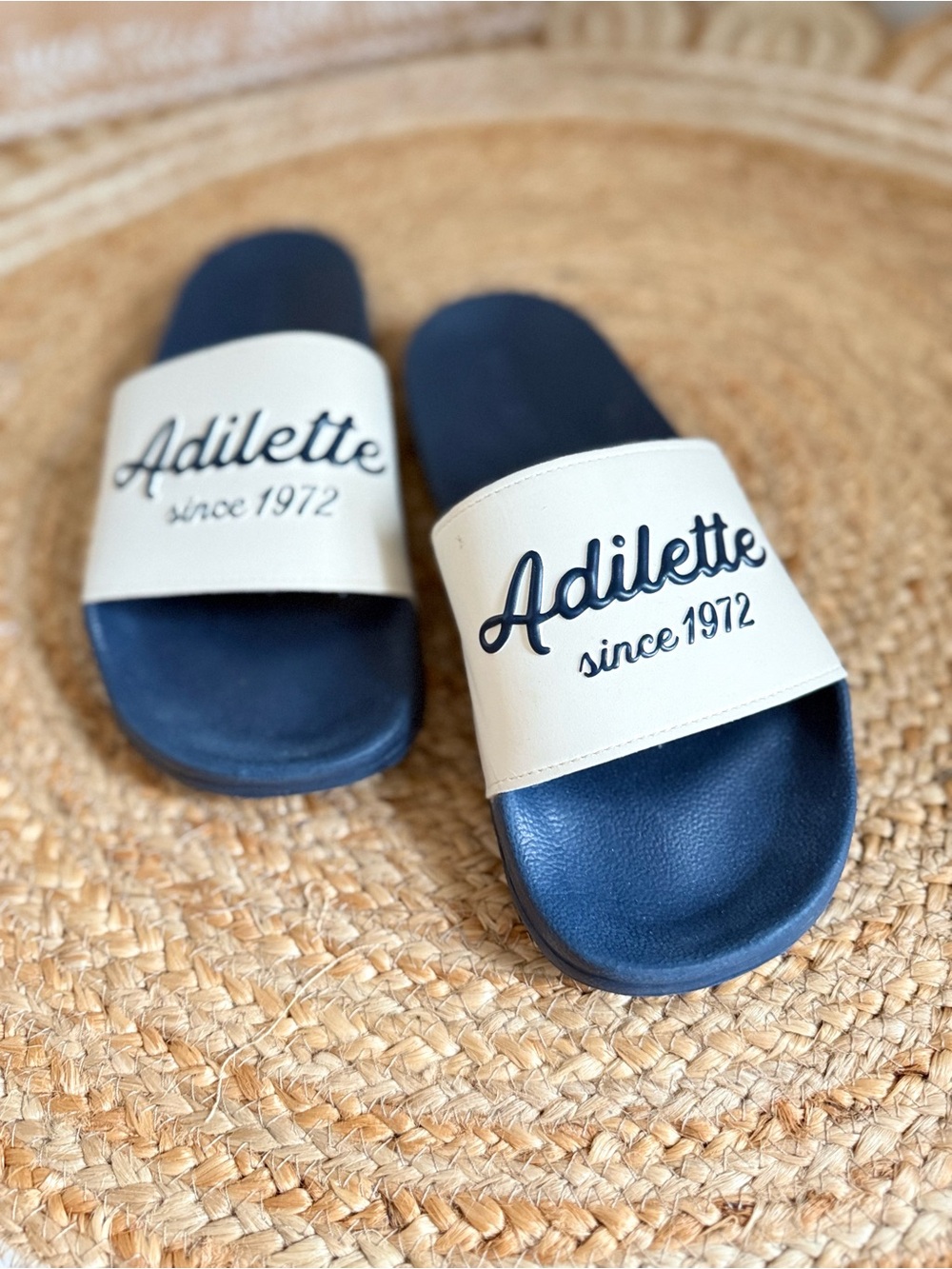 🌾 adidas Adilette Navy and White Slide Sandals
